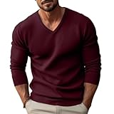MEIMIYI Langarm Pullover Urban Temperament Trend Knit Sweater Herren Casual Mode Warm Strickwaren Atmungsaktiv Weich Komfortabel Gestrickter Tops D-Wine Red M