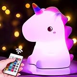 One Fire Nachtlicht Kinder, 16 Farben 5 Helligkeit Baby Stilllicht, Einhorn Geschenke für Mädchen, Batterie, Nachttischlampe Dimmbar, Kawaii Kinderzimmer Babyzimmer Deko