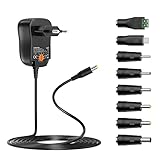 24W Universal Netzteil AC zu DC 3V 4,5V 5V 6V 7,5V 9V 12V 2A DC Netzteil mit 8 DC Steckern für Haushaltselektronik wie LED Strip Light Router CCTV Kamera, 2000mA Max.
