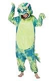 Loiahoer Unisex Erwachsene Triceratops Onesie Kostüm Pyjama Tie-dye Dinosaurier Drache Halloween Cosplay Kostüm Neuheit Tier Weihnachten Schlafanzug Pyjama-Set für Familie & Paare,Grün,XXL