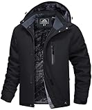 MAGCOMSEN Winterjacken Herren Warm Softshelljacke Winddicht Wasserdicht Skijacke Herren Fleece Gefüttert Winterparka mit Multi Taschen Atmungsaktiv Snowboardjacke Schwarz M