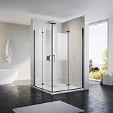 Sonni Schwarzes Dusche Falttür Eckeinstieg Duschkabine 100x100 cm 180º Duschwand Duschabtrennung Nano 6mm Glas Faltdusche Höhe 195 cm Drehfalttür