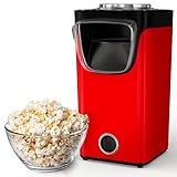 Gadgy Popcornmaschine Heißluft – Popcorn Maker ohne Fett & Öl – Popcornmaschine Retro Design – Popkornmaschine für Zuhause – Fertig in 2-4 Min – Mit Messlöffel – Rot