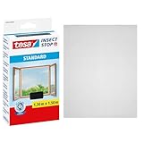 tesa Insect Stop Standard Fliegengitter für Fenster - Insektenschutz zuschneidbar - Mückenschutz ohne Bohren - 1 x Fliegen Netz anthrazit - 130 cm x 150 cm