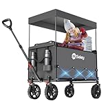 Sekey XXL Bollerwagen Faltbar Kinder 150L 150KG, Faltbarer Bollerwagen mit Dach Klappbarer Handwagen mit Sonnenschutz für Ausflug Strand Camping, S4018, Grau