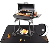 Yamagahome Grillmatte Bodenschutz 91 * 122cm, Hitzebeständig bis 500 °C Feuerfeste Unterlage, Anti-fettig Grillunterlage mit 4 Befestigungsloch Grillteppich für Gasgrill Holzkohlegrill, Schwarz