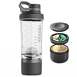 YOUCAN PLATO Shaker Proteinshake,Protein Shaker,Eiweiß Shaker Mit Pulverfach und Kugel,Shake Becher,Fitness Shaker,Schüttelbecher,Shaker Flasche Spülmaschinenfest,BPA frei, mit Tritan,620ML-Schwarz