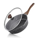 SENSARTE Antihaft Pfanne 28cm, Tiefe Bratpfanne mit Deckel, Schweizer Granitbeschichtung Kochpfanne Gesunde Steinpfanne Kochgeschirr Kochpfanne, Induktion Geeignet, PFOA Frei