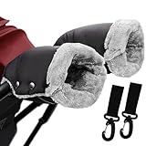 Handwärmer Kinderwagen - Handmuff für Kinderwagen Mit Flanell Innenseite, Handschuhe Muff Buggy Wasserdicht, Winddicht Kinderwagenmuff, Universalgröße Baby Stroller Hand muff mit 2 Haken