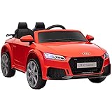 HOMCOM Kinder Elektroauto 12V Kinderauto mit 2,4 G Fernbedienung, 2 Motor, Kinderfahrzeug mit Hupe, LED, Musik, USB/MP3-Anschluss, Rückwärtsfunktion, Elektrofahrzeug für Kinder 3-5 Jahre, Rot