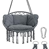 yourGEAR Boracay - Hängesessel mit Sitz-Polster in Grau oder Beige - max 240 kg TÜV geprüft - Hängeschaukel 360° Swing Chair Schwebe-Sessel [Grau]