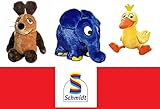 Schmidt Spiele - Die Sendung mit der Maus - Plüsch Set - Maus (25cm) 42188 + Elefant (17x19cm) 42189 und Ente (25cm) 42190 im Set - Deutsche Originalware