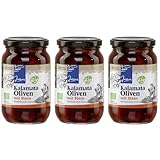 Griechische Oliven Kalamata mit Stein 3x 210g | Bio Zertifiziert | Oliven aus Griechenland | Jassas | GR-BIO-15