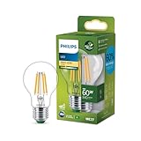 Philips LED Classic ultraeffiziente E27 Lampe (60 W), LED Lampe mit warmweißem Licht, energiesparende Lampe mit langer Nutzlebensdauer, Energieeffizienzklasse A, Klar