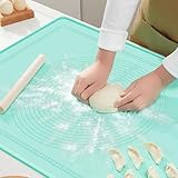 Backunterlage zum Teig Ausrollen,70×50 cm Rutschfeste Teigmatte,Silikonmatte Backen Große,Antihafte Backmatten mit Messung,Ausrollmatte für Teig für Fondant Gebäck Pizza, BPA Frei (Minzgrün)