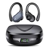 CASCHO Bluetooth 5.3 Kopfhörer Sport, 60H mit Ladekoffer LED Anzeige, ENC HD Anruf, In Ear Kopfhörer Kabellos mit Ohrhaken, Tiefer Bass, Bequemer Sitz, IPX7 wasserdichte Lauf Kopfhörer(Schwarz)