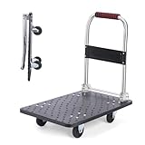 Klappbarer Rollwagen mit Rädern, robuste Sackkarre mit 360 Grad drehbaren Rädern, Plattformwagen zum Beladen und Aufbewahren, Flachbettwagen, platzsparender Schiebegriff