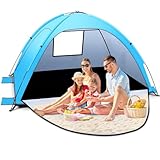 Tonfarb Strandmuschel,Tragbar Ultraleicht Strandzelt,Sonnenschutz Strand für 2-3 Personen,UV Schutz 50+, Einfache Installation, Windschutz Strand Familienzelt für Garten, Camping- Blau