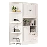 104*35*155cm Eckkleiderschränke, Wohnzimmervitrine mit 3 Schränken + 2 Schubladen,Wohnzimmer-Bücherregale, Hochschränke und highboard mit insgesamt 14 Lagerbereichen,Bücherregale, Sideboard,Weiß