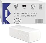 LUCY Hygiene - IDEAL TISSUE - Papierhandtücher V-Falz | 2-lagig, 21x23cm | 3200 Blatt | 100% Zellstoff, Hochweiß | sehr saugstark, reißfest & weich |Optimal für V-Falz/ZZ-Falz Handtuchspender