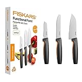 Fiskars Küchenmesser-Set, 3-teilig, Functional Form, Inklusive Kochmesser (klein), Tomatenmesser, Schälmesser, Japanischer Edelstahl/Kunststoff, 1057556