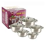 5-teiliges Induktionskochgeschirr-Set mit Glasdeckel für alle Herdarten, Topfset, unbeschichtet, spülmaschinengeeignet, Induktionstöpfe Set, rostfreier Edelstahl, ohne Messing