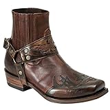 ORANDESIGNE Herren Western Cowboystiefel Vintage Westernstiefel Cowboy Stiefeletten Halbhoch Schlupfstiefel Retro Reiterstiefel Winterstiefel rutschfest PU Lederstiefel F Dunkelkaffee 43 EU