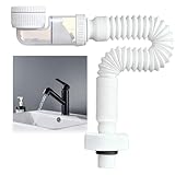 Raumsparsiphon, 1/4 Zoll Siphon waschbecken, 360° Einstellbarer Syphon Waschbecken Abflussrohr, Sifon Waschbecken Bad, Raumsparsiphon Waschtisch, Sifon für Küchenspüle Waschmaschine Badezimmer