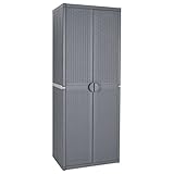 JUNZAI Gartenschrank Grau 65x45x172 cm PP Rattan, Outdoor Schrank Wetterfest, Balkonschrank, Paketbox, Terrassenschrank, Aufbewahrungsschrank, Werkzeugschrank, Balkon Box - 364063