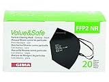 GIMA Ergonomische, Faltbare, Staubfeste Value&Safe FFP2-Filtrierende Maske, 5 Lagen, Schwarz, PSA der Klasse III, 20 Stücke in einzelner Beutelverpackung, Sprachen GB,FR,IT,ES,PT 20735 Einheitsgröße