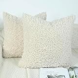 OYIMUA 2er Set Flauschig Deko Kissenbezug 40x40 Beige Kissenbezüge Weich Fell Sofakissen Moderne Dekokissen Quadratisch Pillow Cover Kunstpelz Plüschkissen Bouclé Zierkissenbezug
