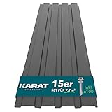 KARAT - 15 Stück Trapezblech 115 x 45 cm - Profilblech SET inkl. Schrauben - 7,7 m² Wandblech Dachblech - Stärke 0,25 mm - Dachplatten Stahlblech Wandverkleidung (Grau)