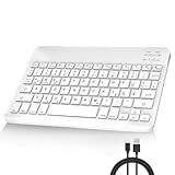 FOGARI Deutsche Bluetooth Tastatur, USB-C Wiederaufladbar Portable Bluetooth Wireless Keyboard für iPhone, iPad, Samsung, Lenovo, Huawei, Xiaomi, Kompatibel Windows, Android, IOS, Weiß