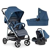 Hauck Kombi Kinderwagen Rapid 4 Plus Trioset inkl. Babywanne mit Matratze, Babyschale, Sitz mit Liegefunktion, bis 25 kg, Klein Zusammenklappbar, Blau Grau