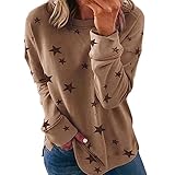 Sweatshirt Damen Ohne Kapuze: Pullover Teenager Mädchen Vintage Sternendruck Bequemer Oversize Pullover Basic Langarmshirt Regular Fit Rundhals Tunika Tops Casual Sweatshirts Shirt Langarmshirts