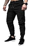 Elegancity Schwarze Cargohose Herren Chino Hose mit 6 Taschen Cargo Hose Stretch Jogginghose für Männer mit Bundgummi Elastische Hosen M