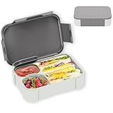 XJIANFU Brotdose Kinder mit Fächern,900ml Auslaufsichere Bento-Box, Kinder-Lunchbox,Auslaufsicher Fächern,Jausenbox Brotbox für,Mädchen & Jungen,Mikrowelle/spülmaschinenfest(Gray)