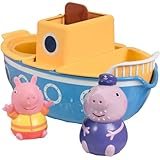 TOMY E73414 Toomies Grandpa Pig's Splash & Pour Boat - 4-teiliges Peppa Pig Badespielzeug mit Wasserspritzern & Paddelradhaus - geeignet für Jungen und Mädchen ab 18 Monaten