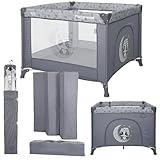 Lorelli Baby Laufstall Playground, kleiner Laufgitter 100x100 cm, Absperrgitter mit atmungsaktivem Netz, Schutzgitter mit Reißverschlusstür, faltbarer Krabbelgitter, grau