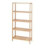 dibea Bambusregal mit 5 verstellbaren Ablageflächen Schuhschrank Badezimmerregal Wohnzimmerregal Standregal Badregal Bücherregal Küchenregal zu Regalwand kombinierbar 60x26x130 cm, naturfarben