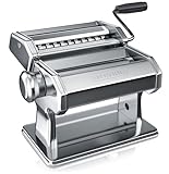 Arendo - Nudelmaschine Pasta Maker – Edelstahl – Nudelpresse – 7 einstellbare Stärken - manuell - Duplexvorsatz für Tagliolini Spaghetti Fettuccine Tagliatelle 2mm und 6 mm - Silber