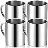 Tebery 4 Stück 300ml Edelstahl Kaffeebecher, Kaffeetasse, Doppelwandige Isolierbecher, Thermobecher Set, Silberfarben