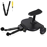 TRY-YEAN Buggy Board mit Sitz, Universal Kinderwagen Trittbrett Stehbrett mit 360° Zweirad, Tragfähigkeit 25KG, Abnehmbar Kinderwagensitz Kinderwagenzubehör für Kinder von 2-6 Jahren (Schwarz)