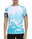 VAYAGER Herren-Badeshirts Rash Guard UPF 50+ Kurzarm, schnell trocknend, lockere Passform, Wassersurf-Shirt(Blue Waves-M)