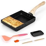 Winter Shore Japanisches Omelette Pfanne Set - Pfanne Rechteckig mit Holzgriff - Rührei Pfanne Antihaft - Inklusive Omelett-Servierplatte, Ölpinsel, Silikonspatel, Bratstäbchen - Kochzubehör