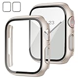 2 Stück Gehäuse mit Displayschutzfolie für Apple Watch Series 9 Series 8 Series 7 45mm,Slim Guard Bumper Full Coverage Hard PC Protective Cover Thin Case für iWatch 45mm Zubehör,Starlight