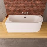 ECOLAM® Badewanne Avita 160x75 cm Schürze | Wanne für Zwei Personen | Eckwanne Modern Design | Eckbadewanne links + Ablaufgarnitur Ab- und Überlauf Automatik Füße + Silikon Komplett-Set Acryl weiß