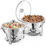 NArra 2pcs 6L Runden Speisenwärmer Chafing Dish Buffet Wärmebehälter Edelstahl Catering Dish Set mit sichtbarem Glasdeckel warmhalter Speisewärmer für Catering, Buffet und Party