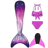 FOLOEO Meerjungfrauenflosse Mädchen Meerjungfrau Flosse für Kinder mit Bikini Set und Monoflosse, 4 Stück Set