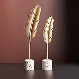 Marimor 2 pcs Skulpturen Deko modern. Ornament mit Basis Stein Statue. Suklpturen Moderne kreative Heimdekoration goldene Ginkgo. Geschenke für Familie Büro Schlafzimmer Bücherregal Modell F